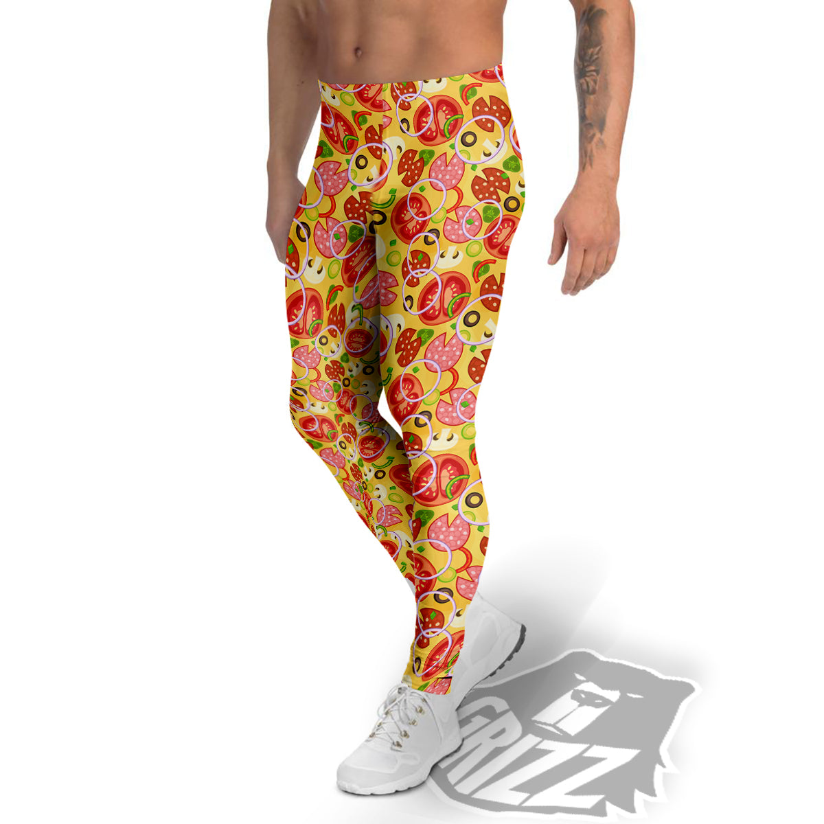 Pizza And Different Ingredients Print Pattern Men's Leggings-grizzshop
