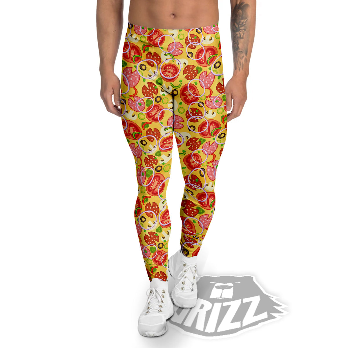 Pizza And Different Ingredients Print Pattern Men's Leggings-grizzshop