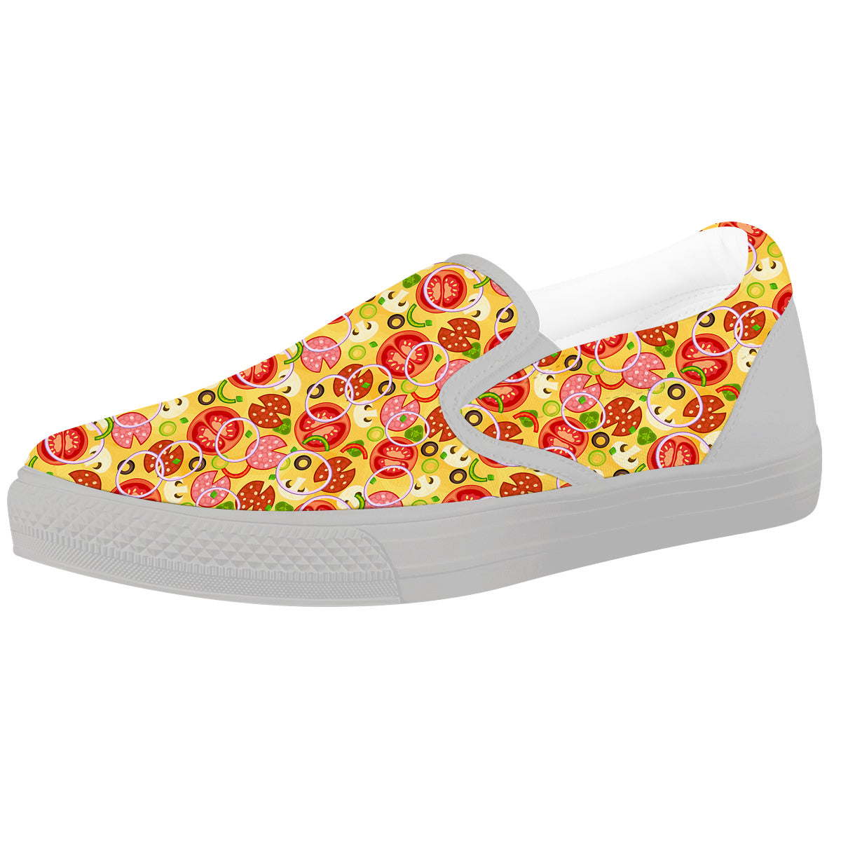 Pizza And Different Ingredients Print Pattern White Slip On Shoes-grizzshop
