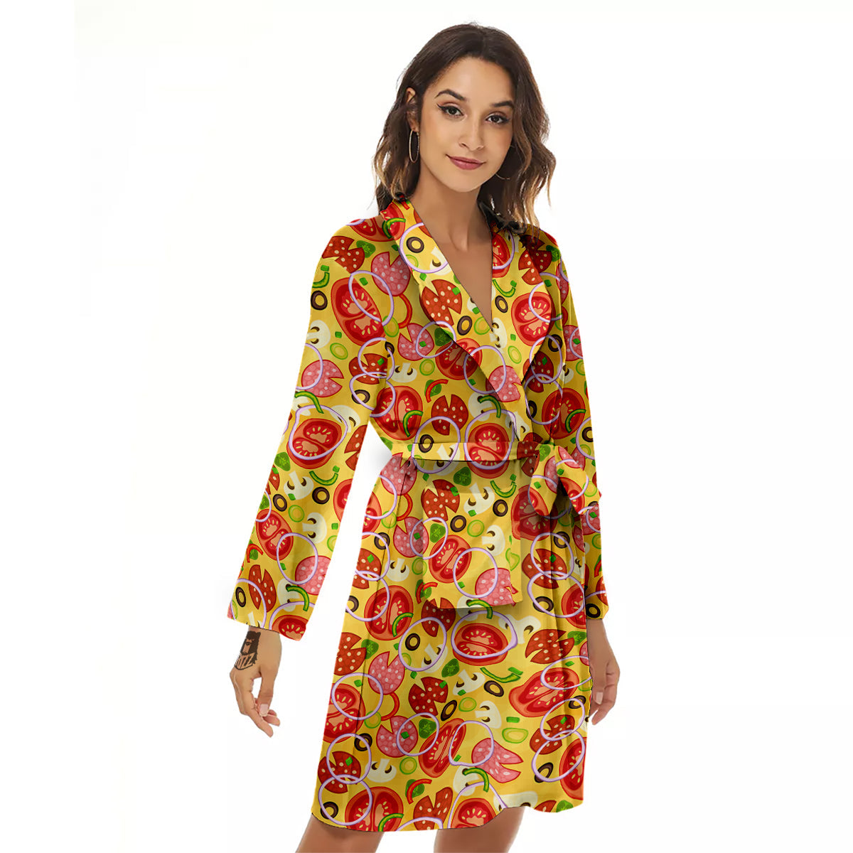 Pizza And Different Ingredients Print Pattern Women's Robe-grizzshop