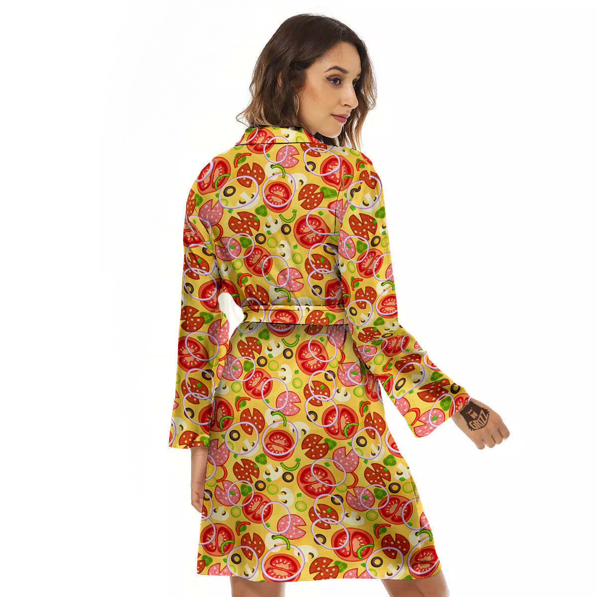 Pizza And Different Ingredients Print Pattern Women's Robe-grizzshop