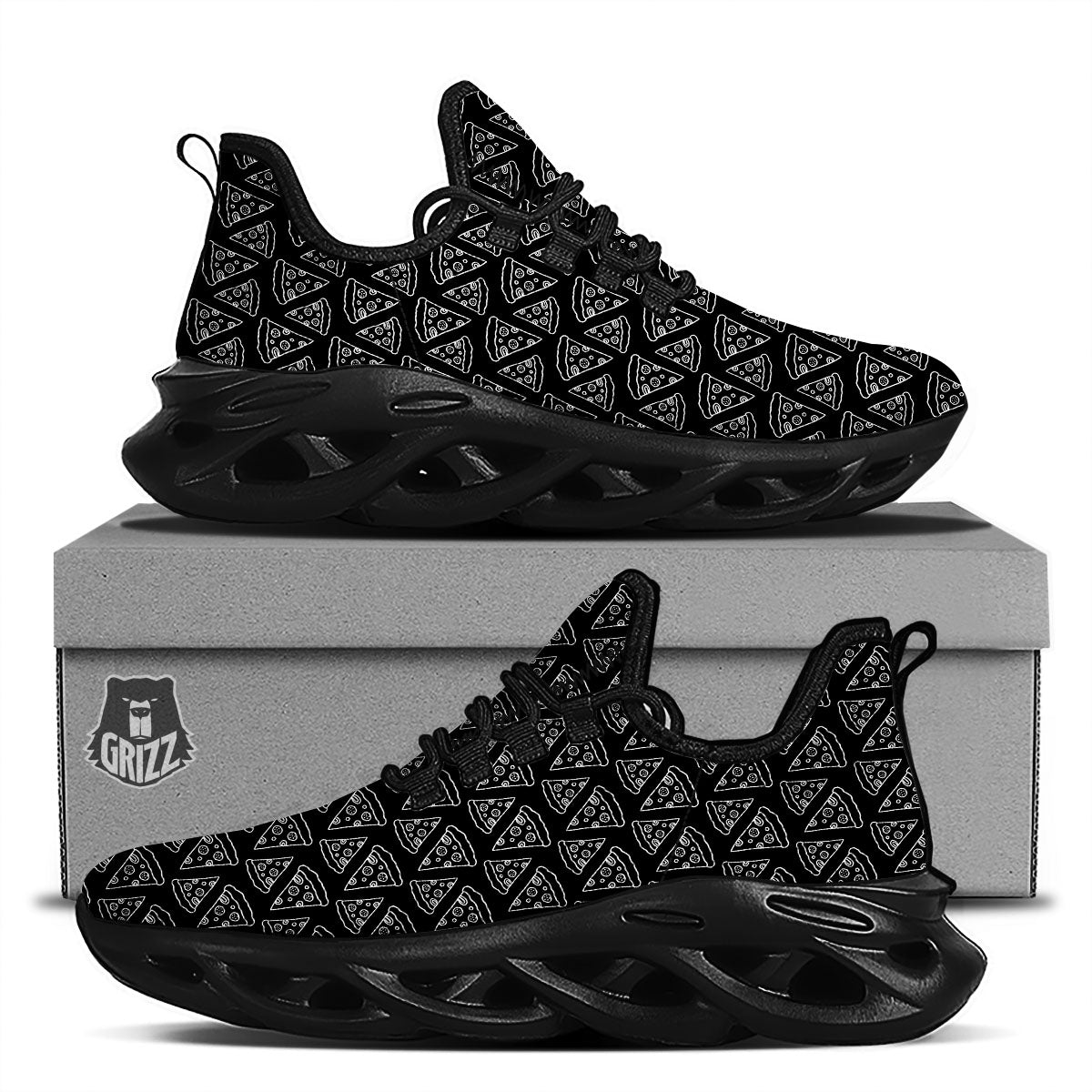 Pizza Black Print Pattern Black Running Shoes-grizzshop