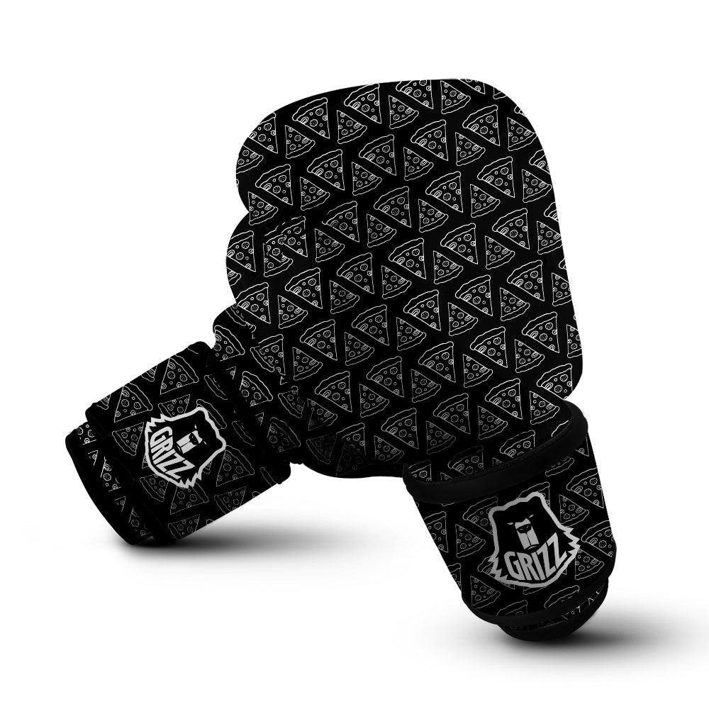 Pizza Black Print Pattern Boxing Gloves-grizzshop