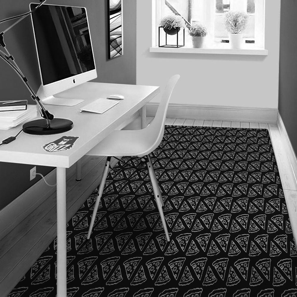 Pizza Black Print Pattern Floor Mat-grizzshop