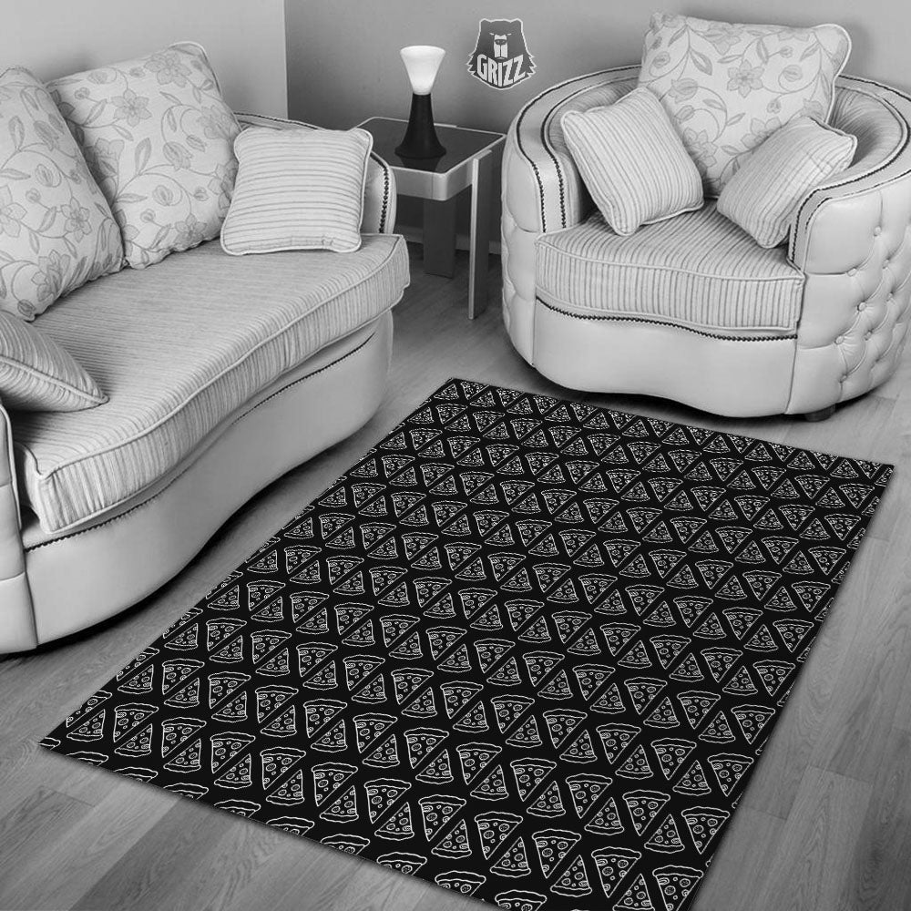 Pizza Black Print Pattern Floor Mat-grizzshop