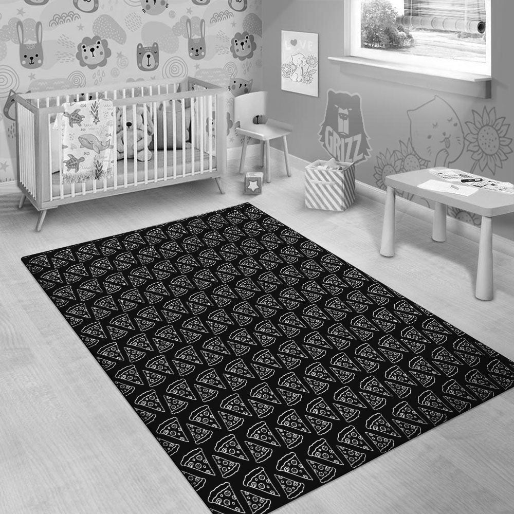 Pizza Black Print Pattern Floor Mat-grizzshop