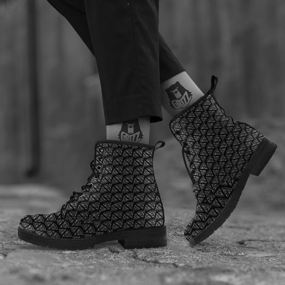 Pizza Black Print Pattern Leather Boots-grizzshop