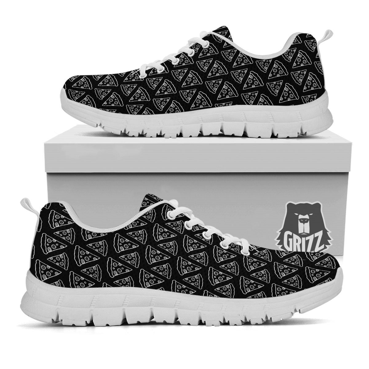 Pizza Black Print Pattern White Sneaker-grizzshop