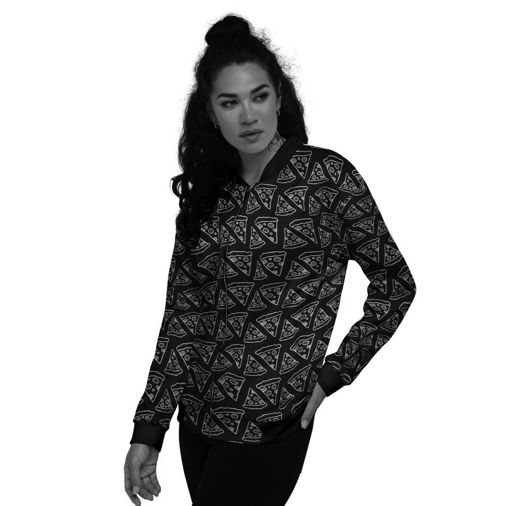Pizza Black Print Pattern Women's Bomber Jacket-grizzshop
