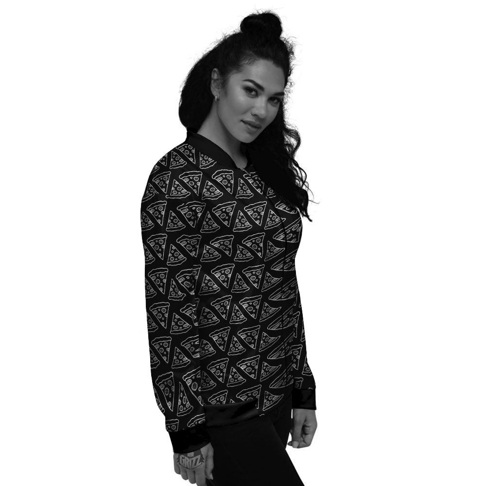 Pizza Black Print Pattern Women's Bomber Jacket-grizzshop
