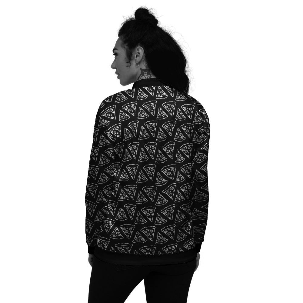 Pizza Black Print Pattern Women's Bomber Jacket-grizzshop