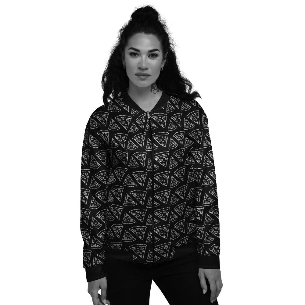Pizza Black Print Pattern Women's Bomber Jacket-grizzshop