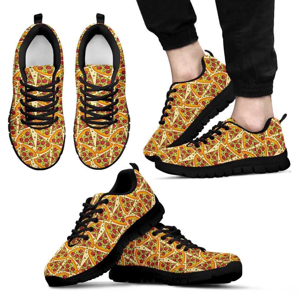 Pizza Pattern Print Black Sneaker Shoes For Men Women-grizzshop