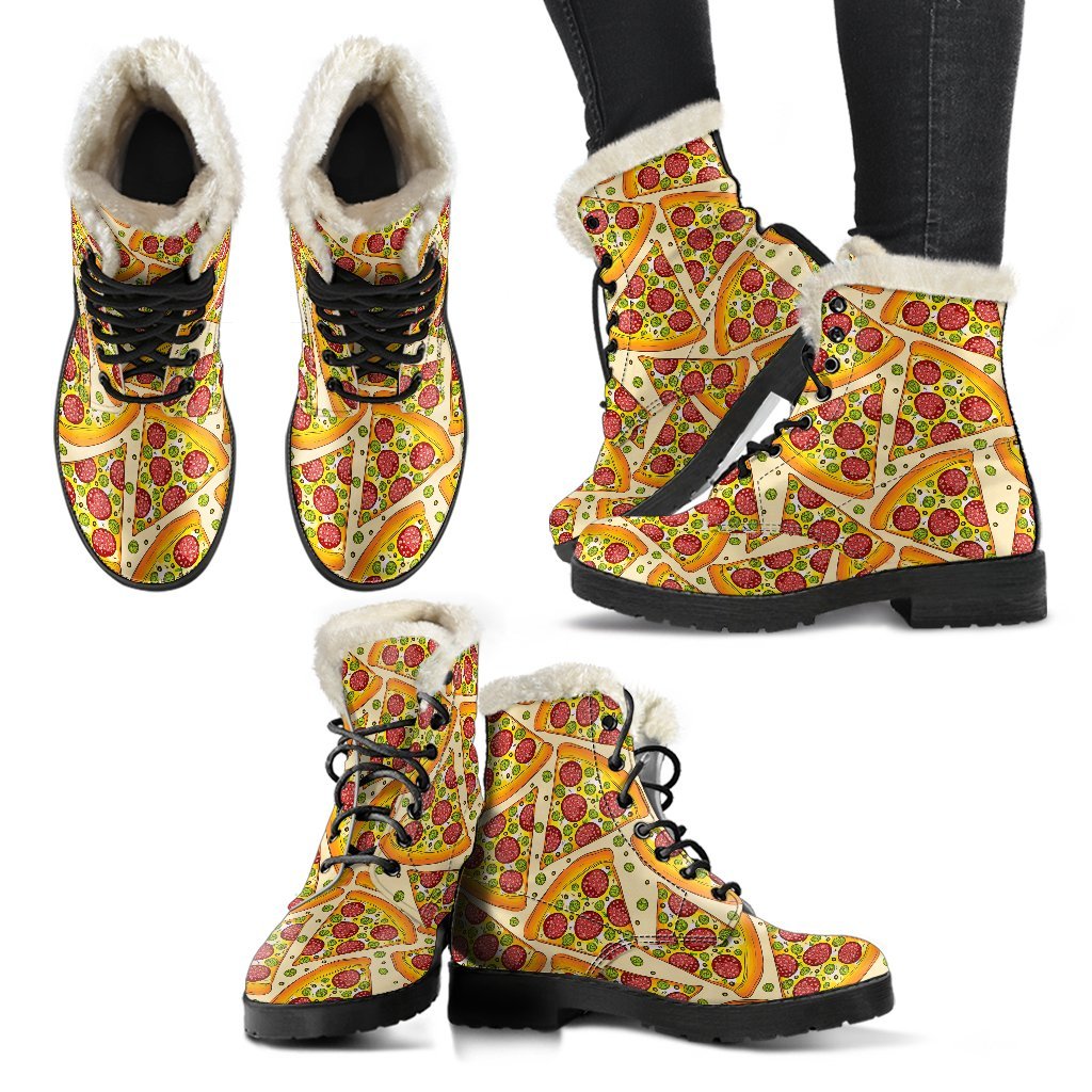 Pizza Pattern Print Comfy Winter Boots-grizzshop