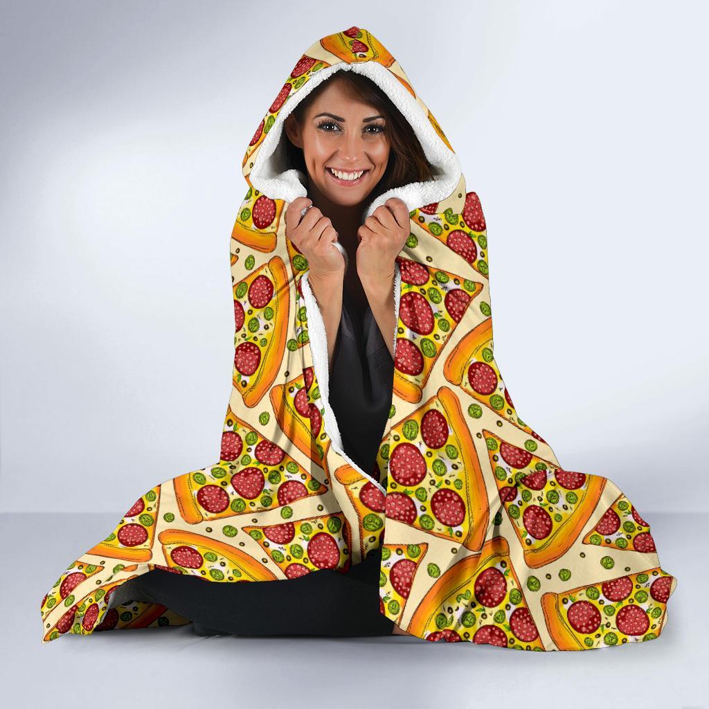 Pizza Pattern Print Hooded Blanket-grizzshop