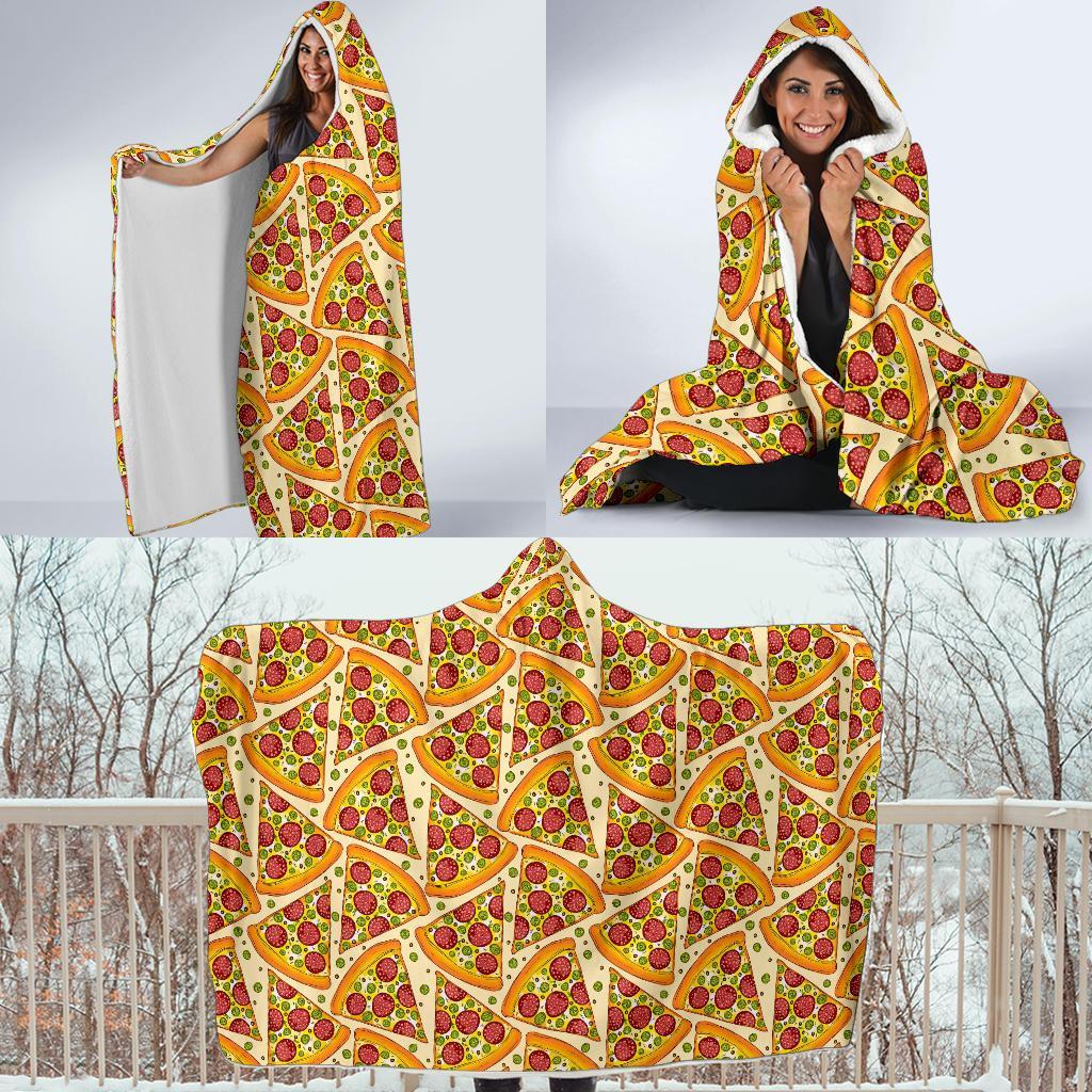 Pizza Pattern Print Hooded Blanket-grizzshop