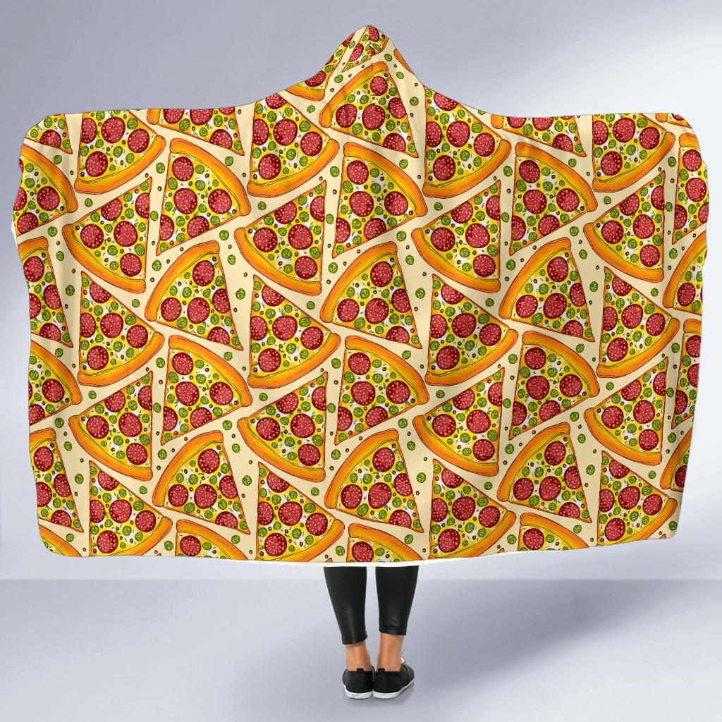 Pizza Pattern Print Hooded Blanket-grizzshop