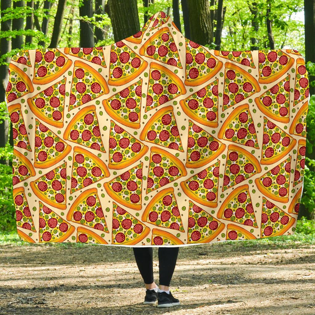 Pizza Pattern Print Hooded Blanket-grizzshop