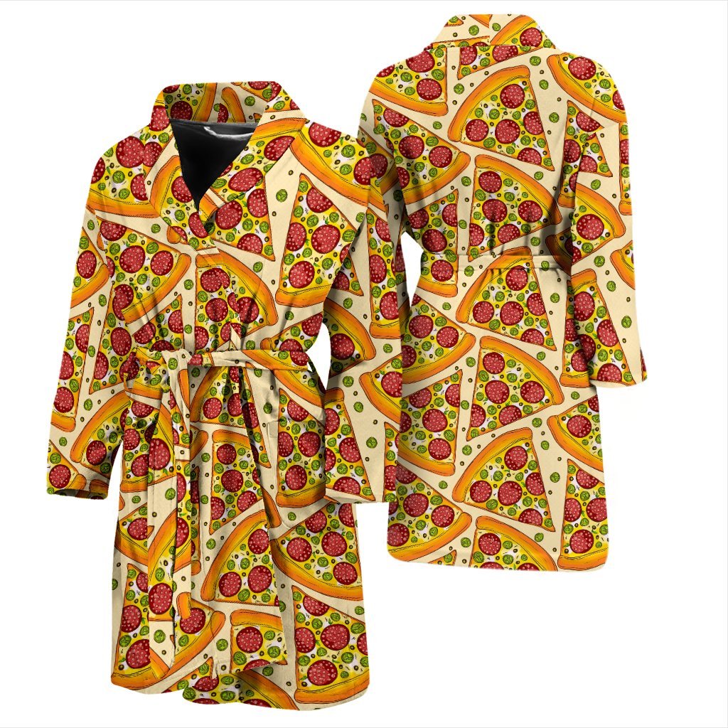 Pizza Pattern Print Men Long Robe-grizzshop