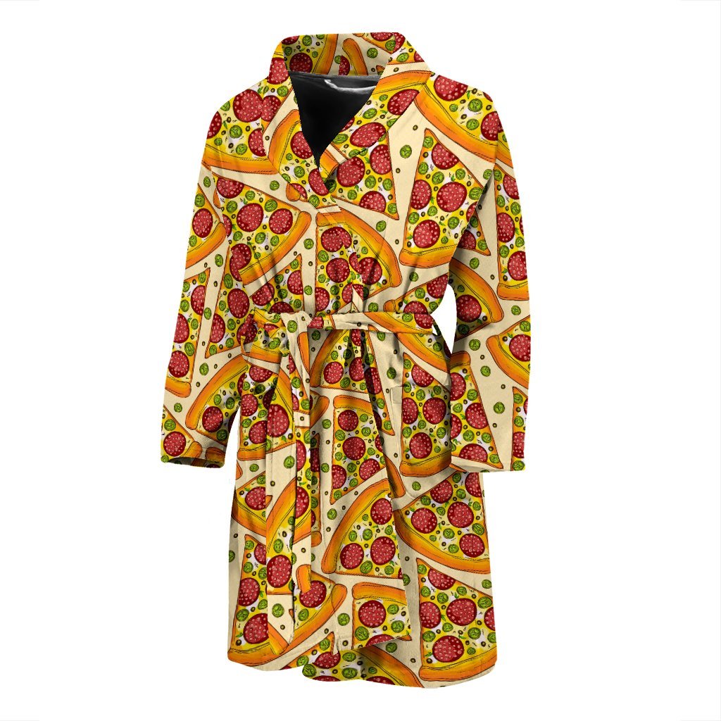 Pizza Pattern Print Men Long Robe-grizzshop