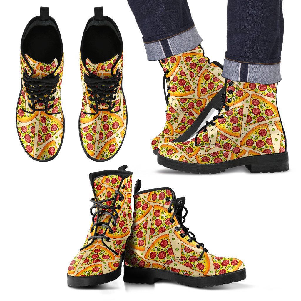 Pizza Pattern Print Men Women Leather Boots-grizzshop