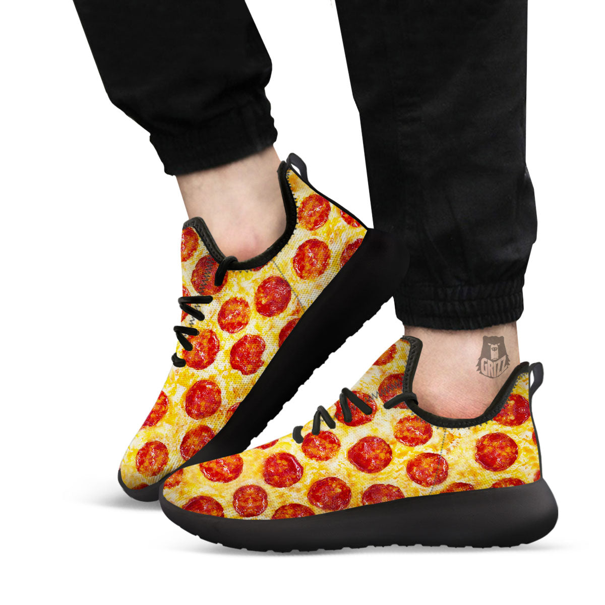 Pizza Pepperoni Print Black Athletic Shoes-grizzshop