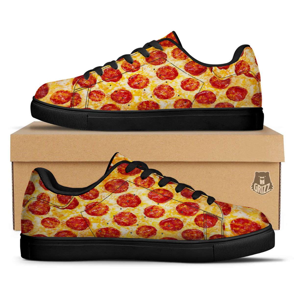 Pizza Pepperoni Print Black Low Top Sneakers-grizzshop