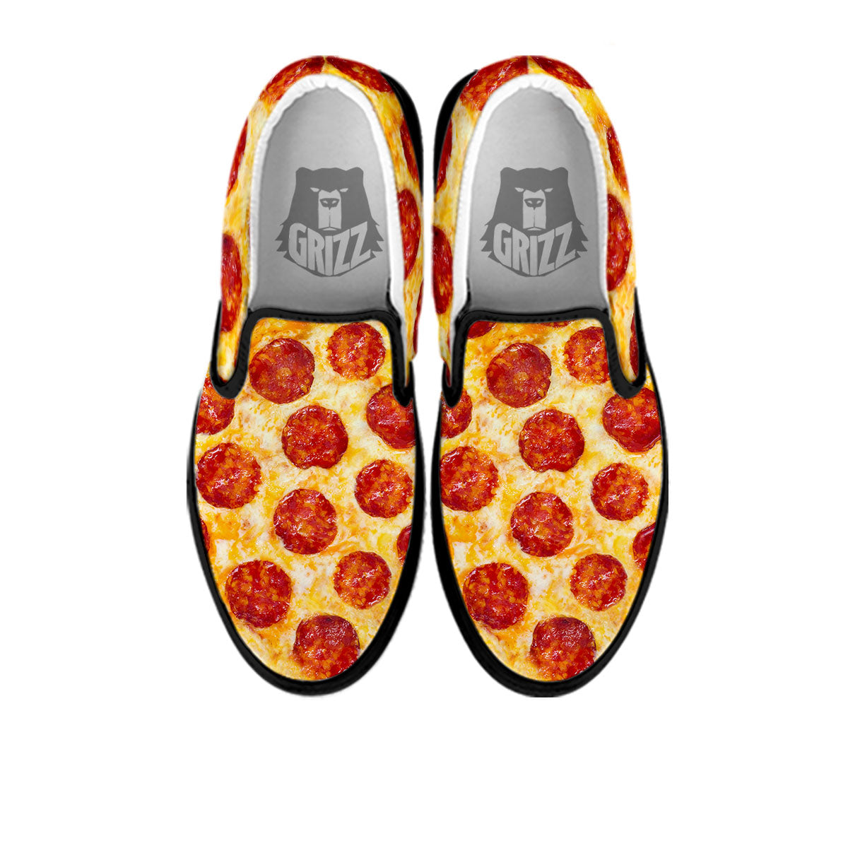 Pizza Pepperoni Print Black Slip On Shoes-grizzshop