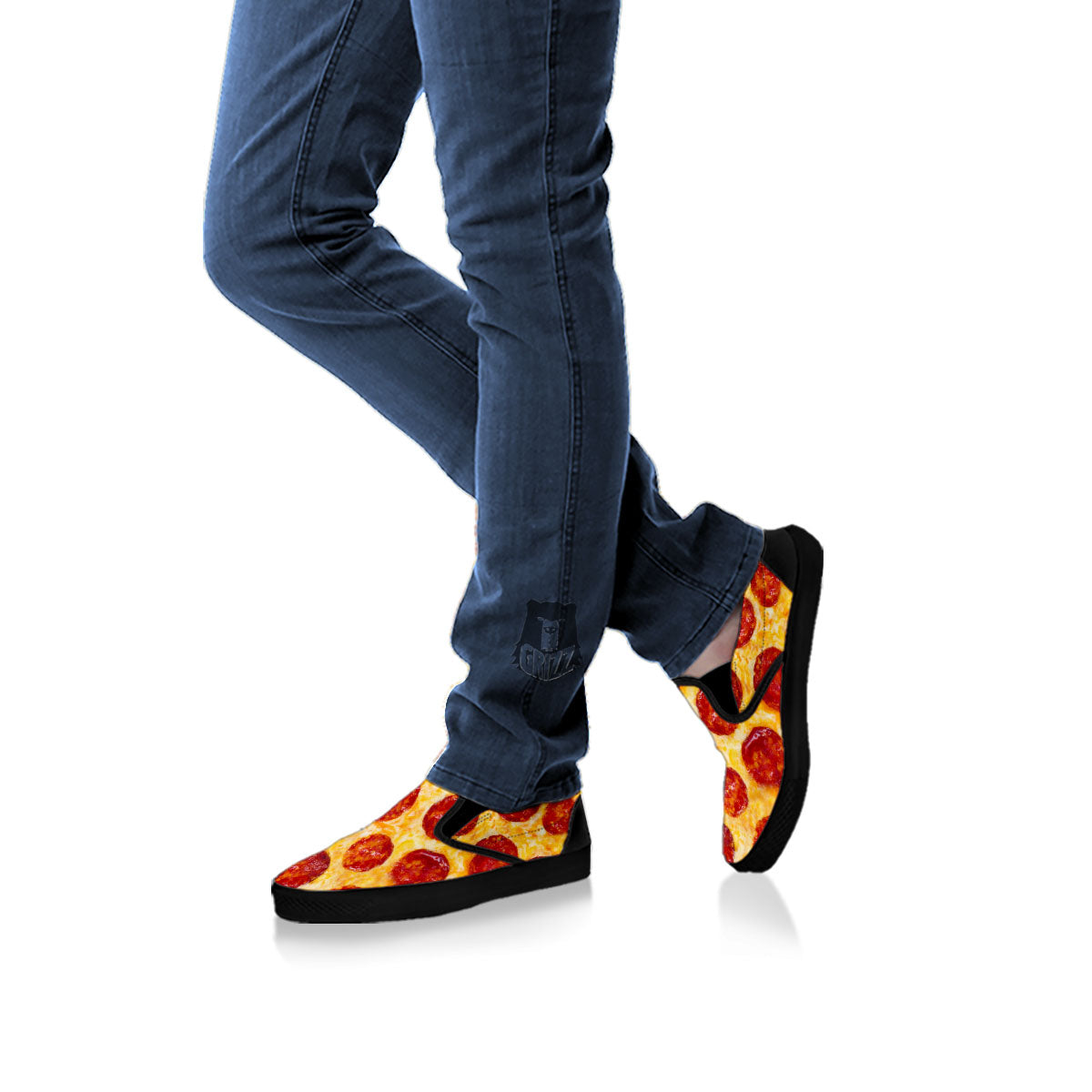 Pizza Pepperoni Print Black Slip On Shoes-grizzshop