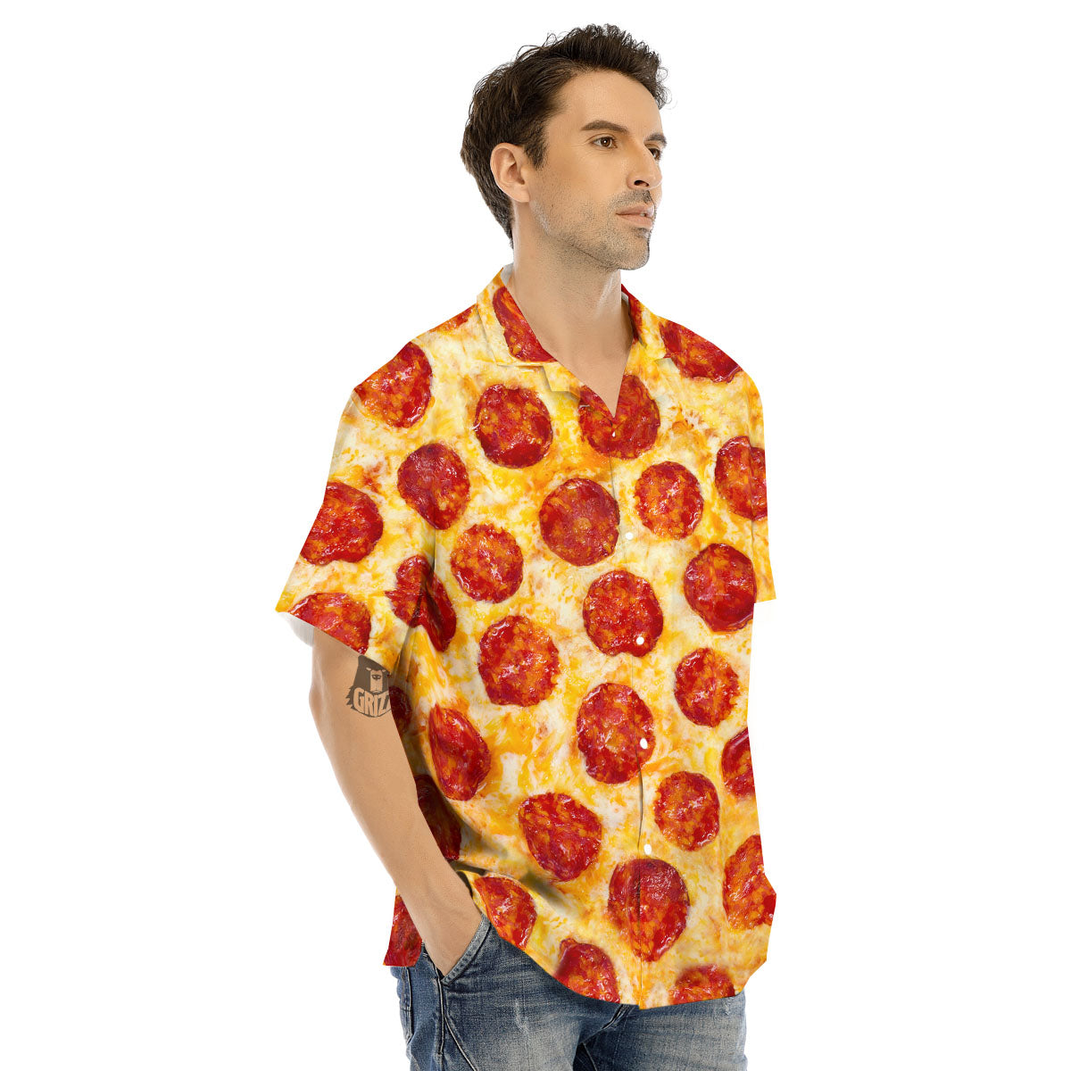 Pizza Pepperoni Print Men's Hawaiian Shirt-grizzshop