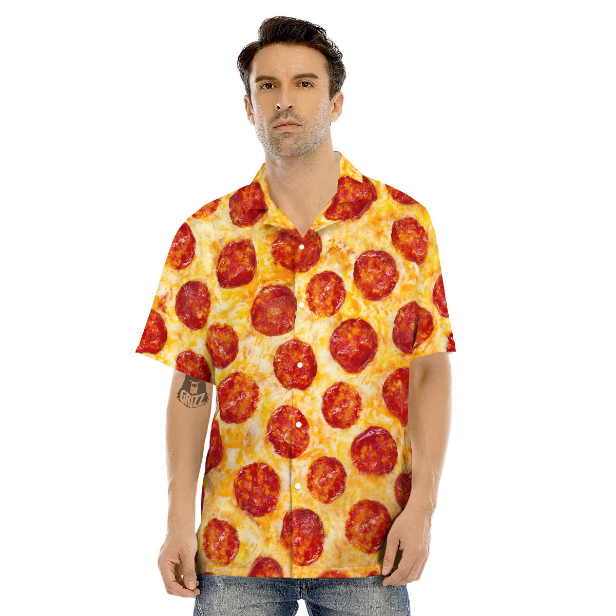 Pizza Pepperoni Print Men's Hawaiian Shirt-grizzshop