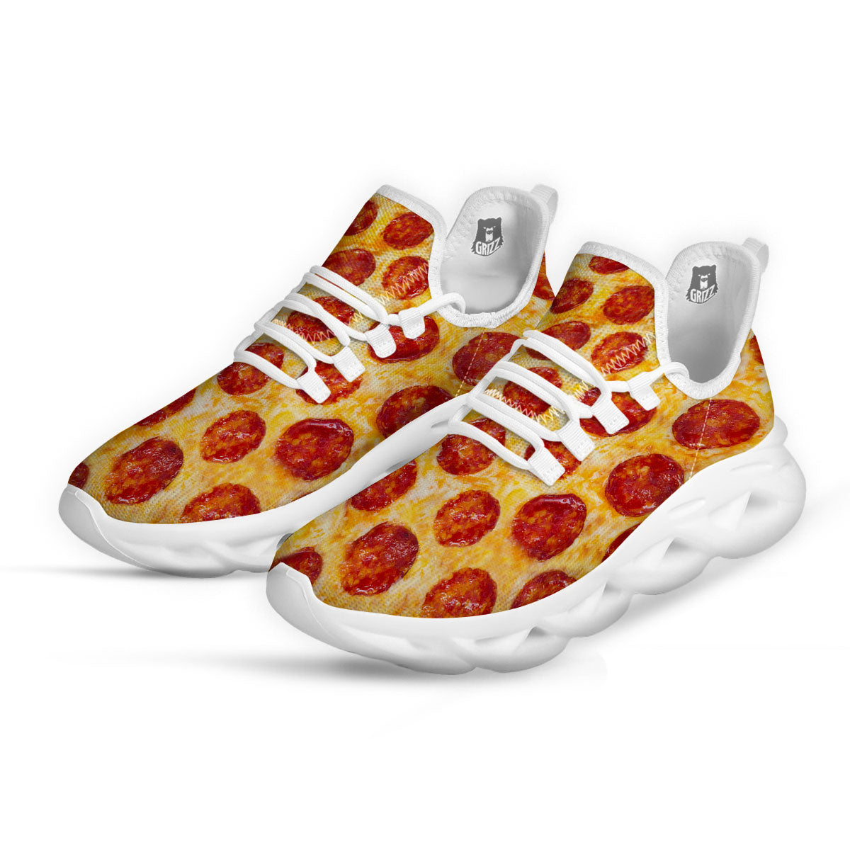 Pizza Pepperoni Print White Running Shoes-grizzshop