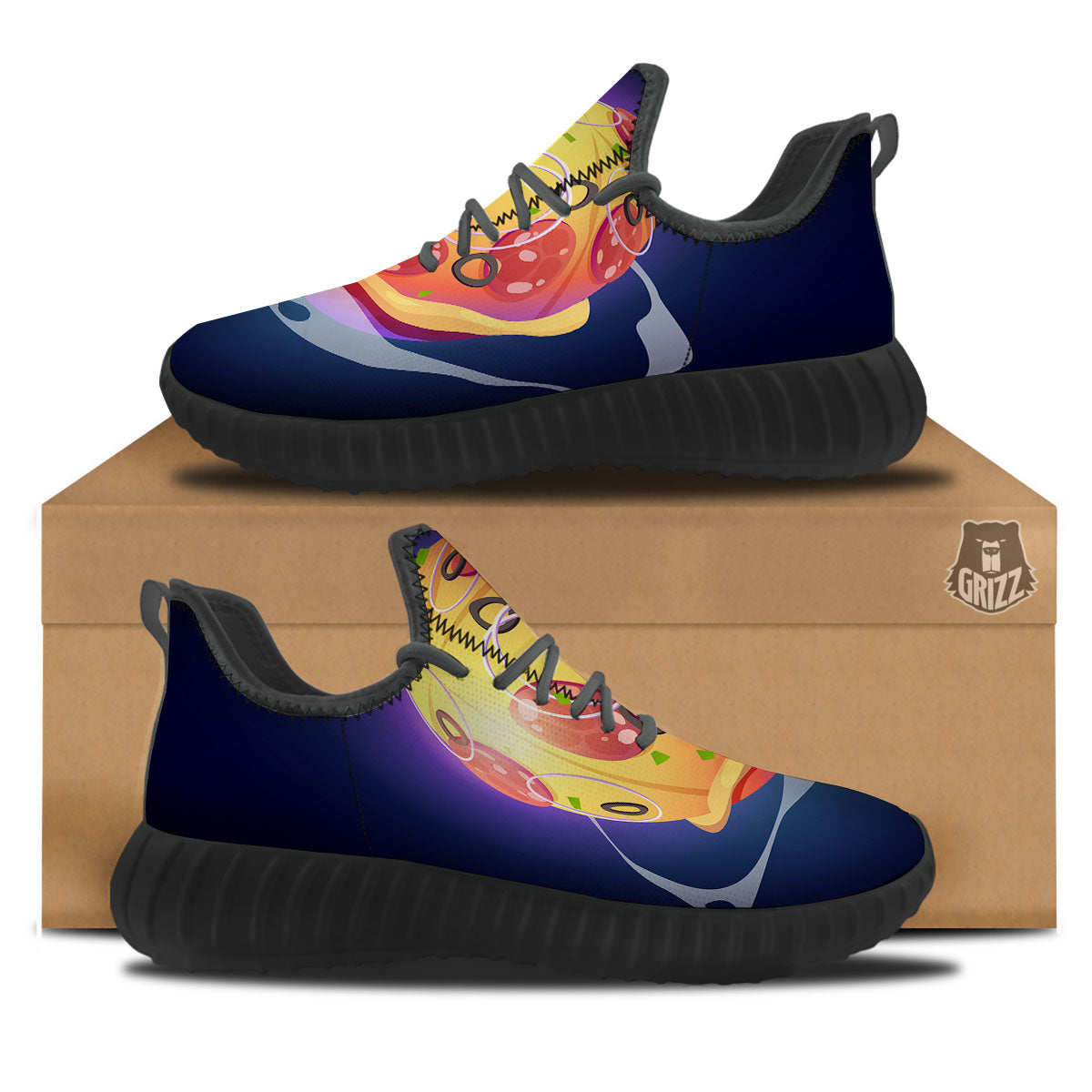 Pizza Planet Print Black Walking Shoes-grizzshop