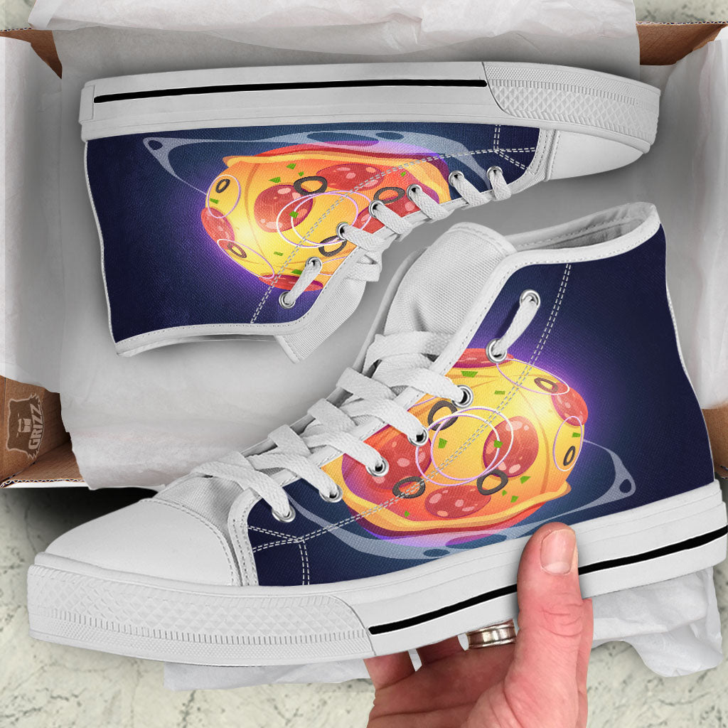 Pizza Planet Print White High Top Shoes-grizzshop