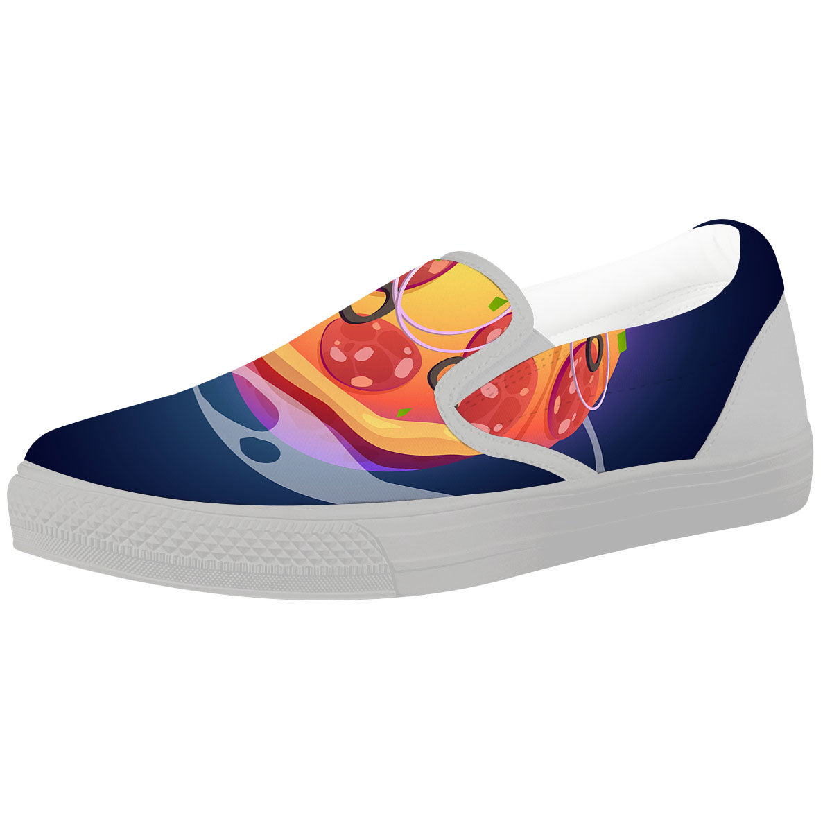 Pizza Planet Print White Slip On Shoes-grizzshop