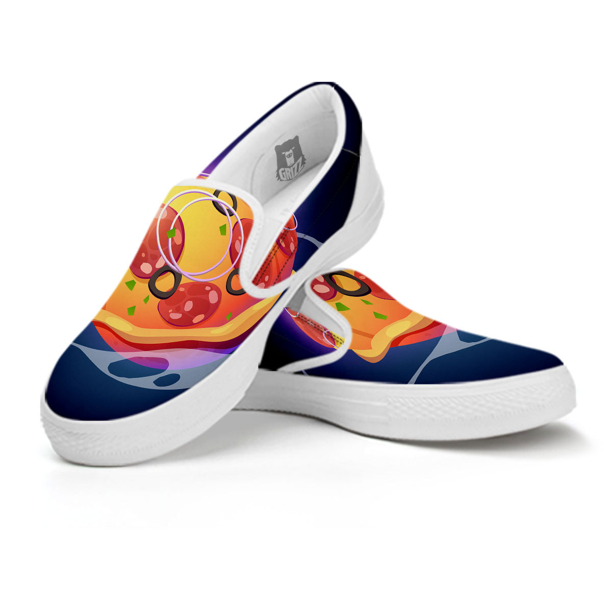 Pizza Planet Print White Slip On Shoes-grizzshop