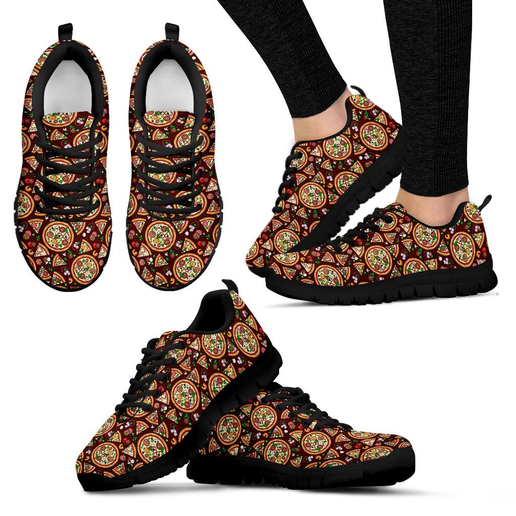 Pizza Print Pattern Black Sneaker Shoes For Men Women-grizzshop