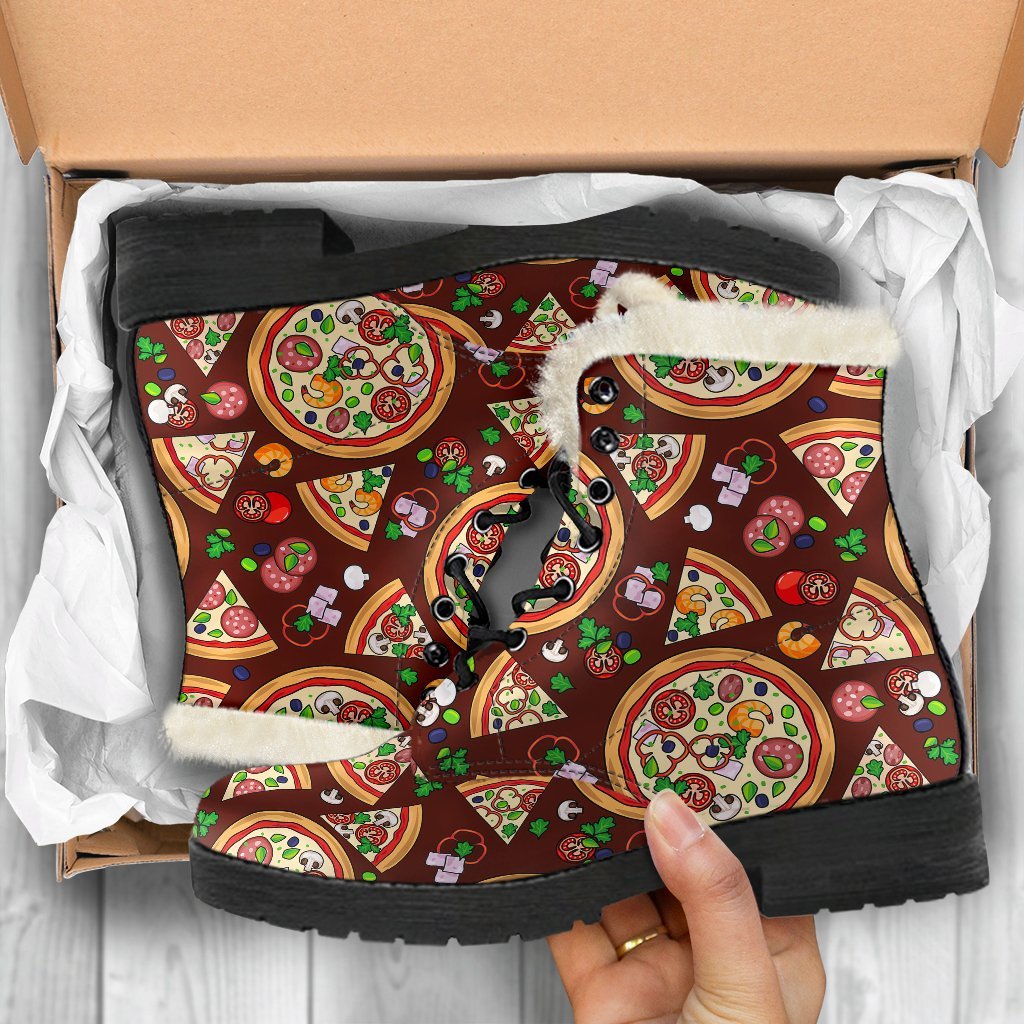 Pizza Print Pattern Comfy Winter Boots-grizzshop
