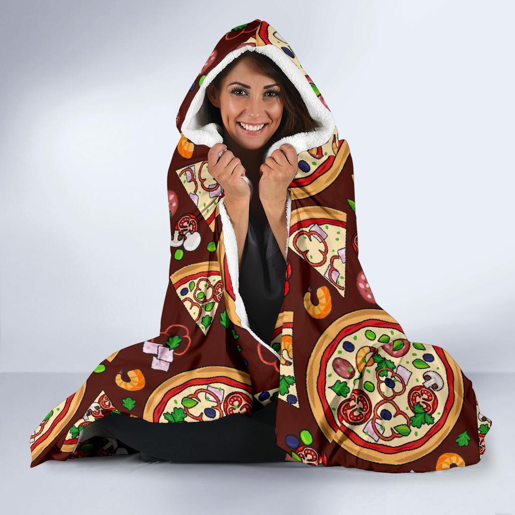 Pizza Print Pattern Hooded Blanket-grizzshop