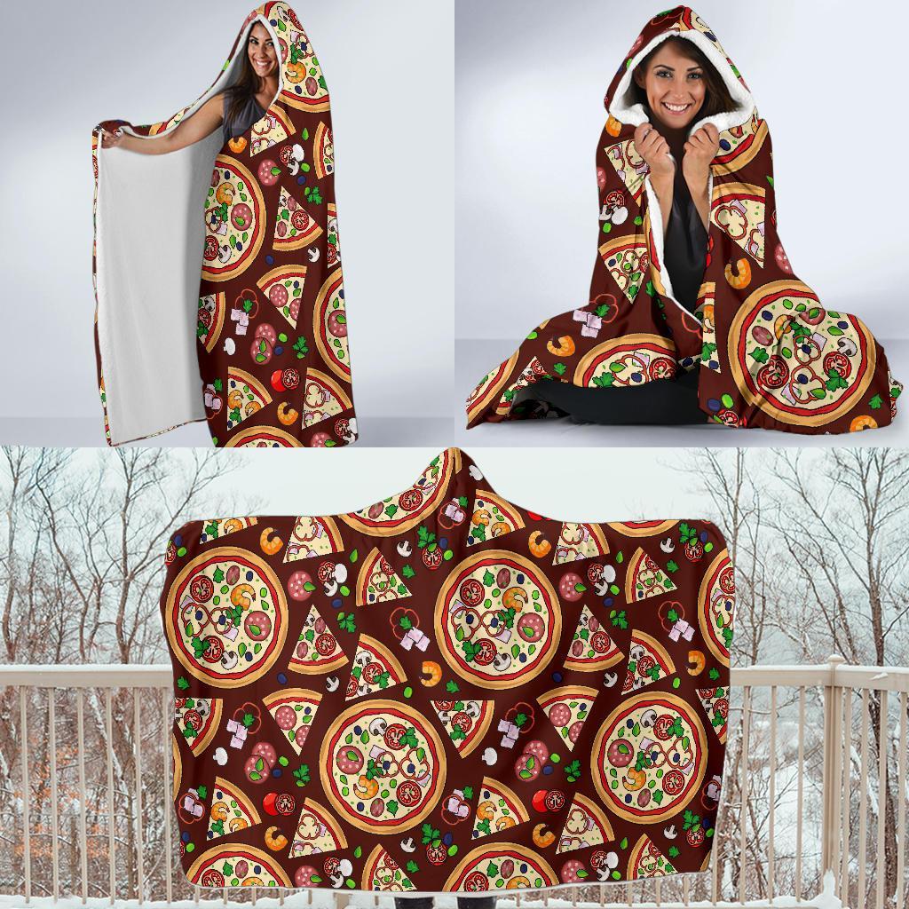 Pizza Print Pattern Hooded Blanket-grizzshop