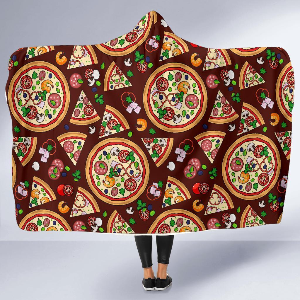 Pizza Print Pattern Hooded Blanket-grizzshop