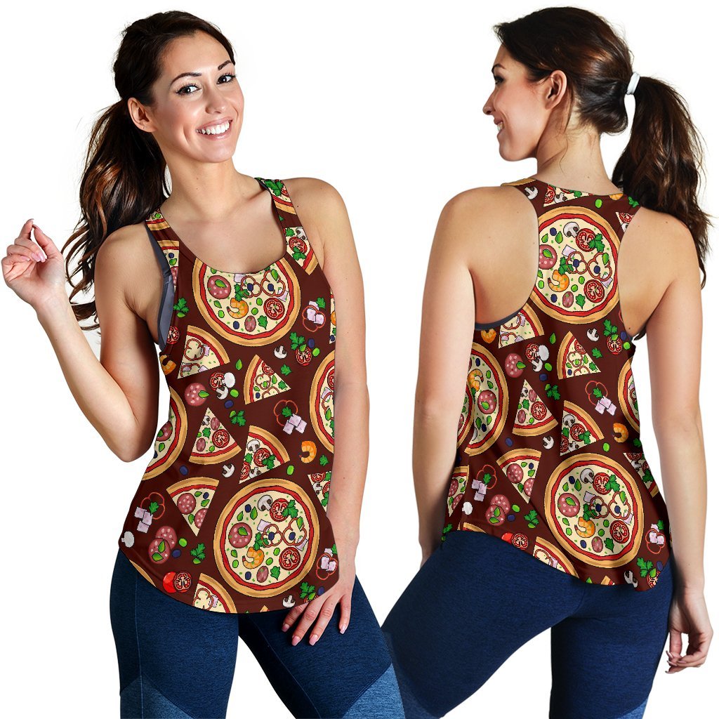 Pizza Print Pattern Women's Racerback Tank Tops-grizzshop