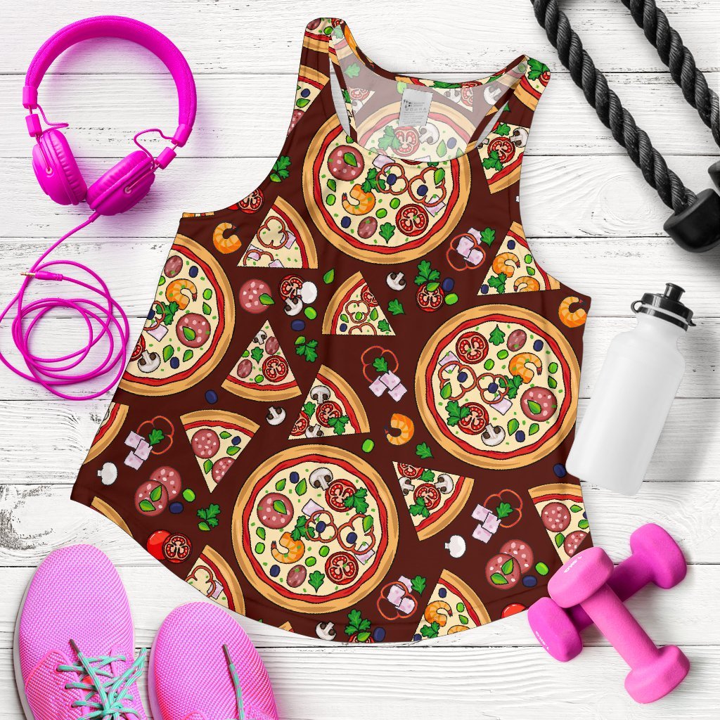 Pizza Print Pattern Women's Racerback Tank Tops-grizzshop