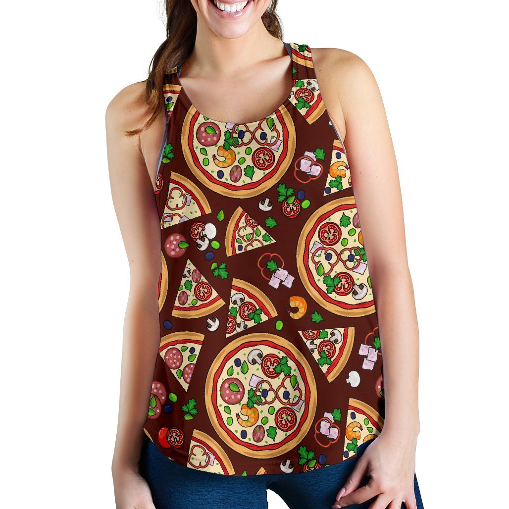 Pizza Print Pattern Women's Racerback Tank Tops-grizzshop