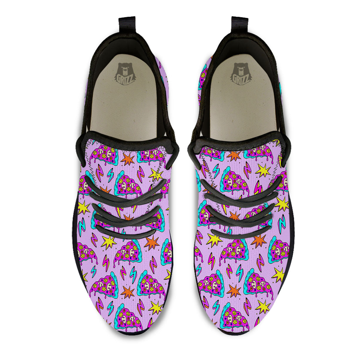 Pizza Psychedelic Print Pattern Black Athletic Shoes-grizzshop