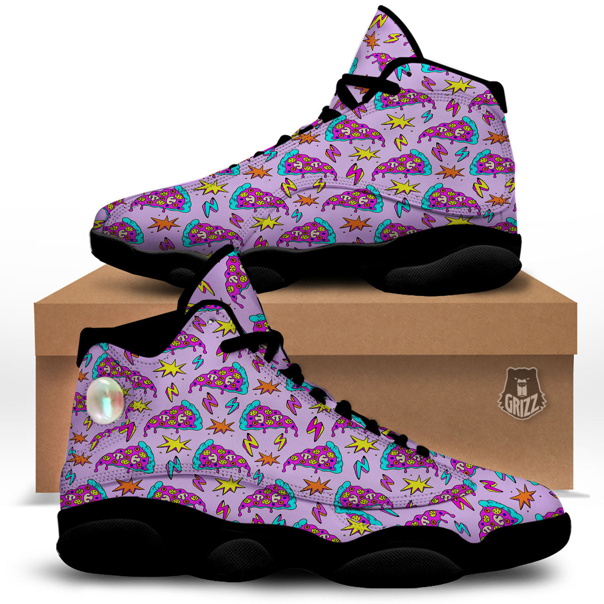 Pizza Psychedelic Print Pattern Black Basketball Shoes-grizzshop