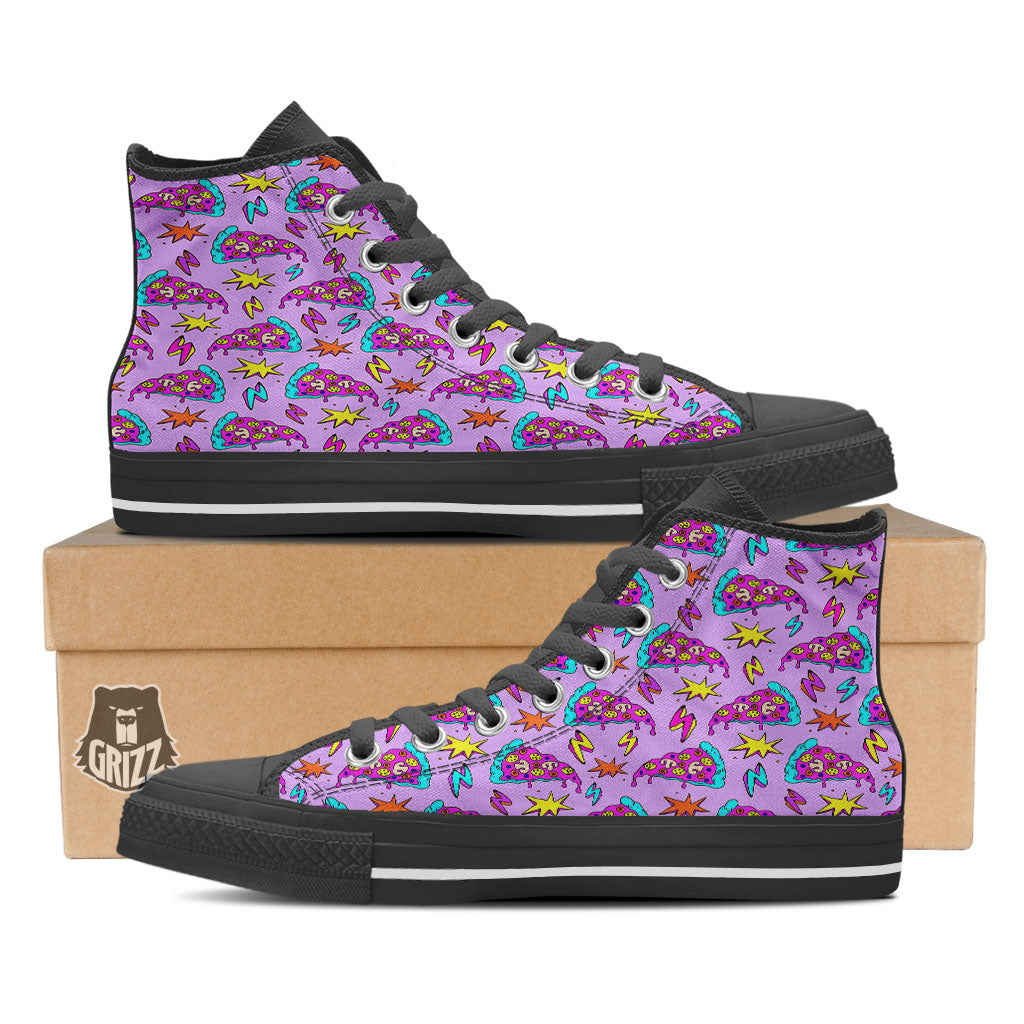 Pizza Psychedelic Print Pattern Black High Top Shoes-grizzshop