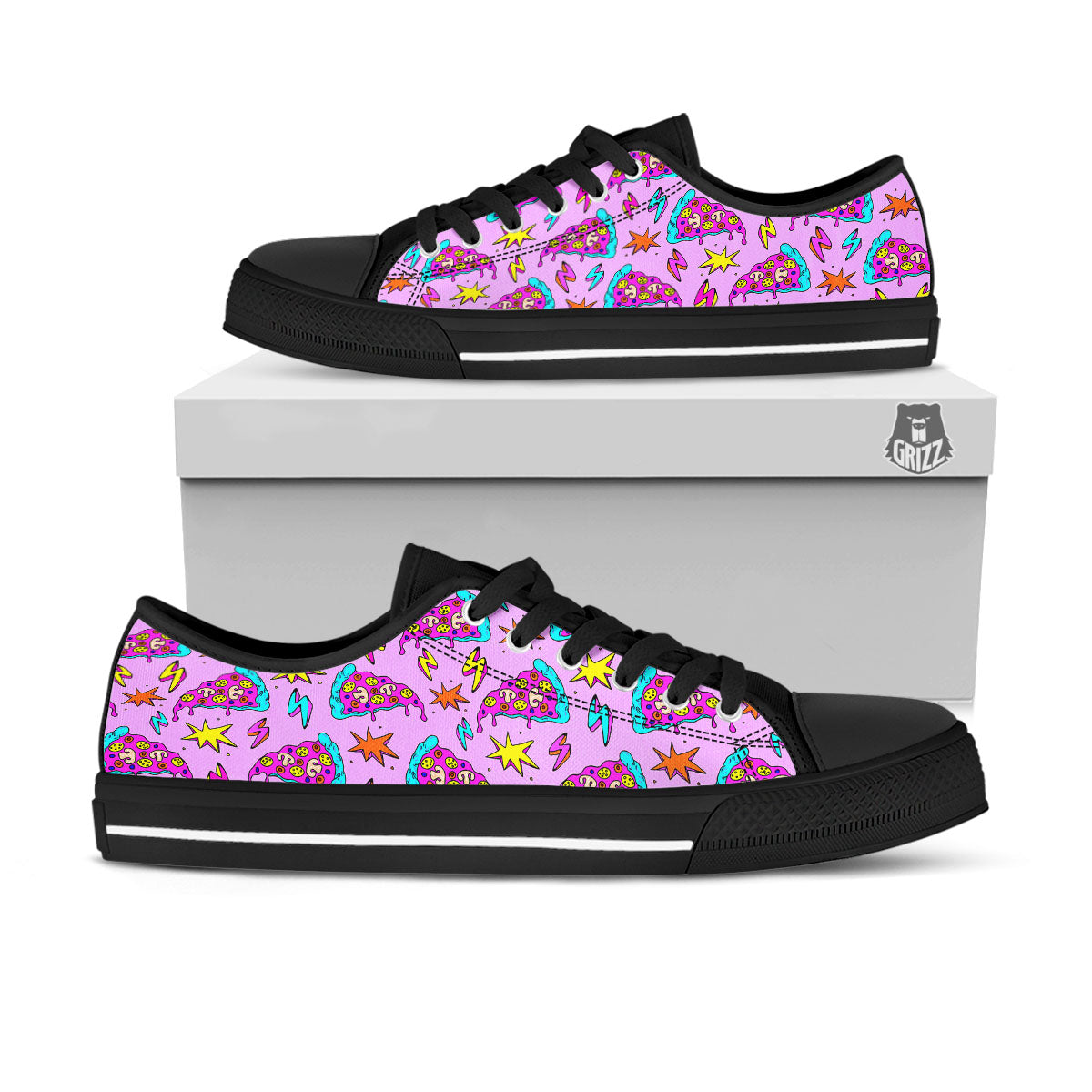 Pizza Psychedelic Print Pattern Black Low Top Shoes-grizzshop