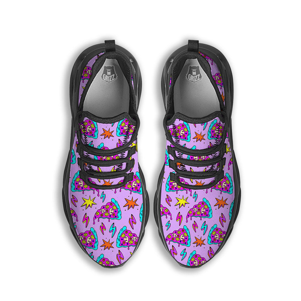 Pizza Psychedelic Print Pattern Black Running Shoes-grizzshop