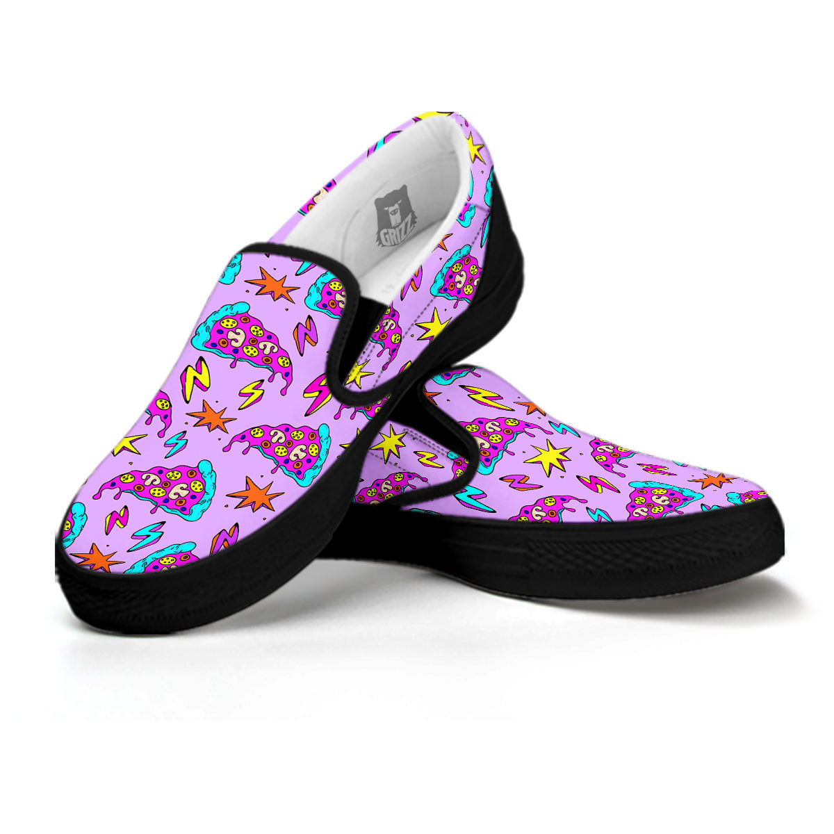 Pizza Psychedelic Print Pattern Black Slip On Shoes-grizzshop